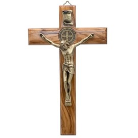 Saint Benedict Wall Cross | Solid Wood Cross with Metallic Corpus and St. Ben Medal | Catholic Home Décor | Great Religious Gift for First Communion and Confirmation