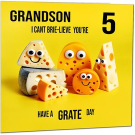 5th Grandson Birthday Card - Cheese Pun Funny Grandsons Birthday Card for 5 Year old Kids five, fifth