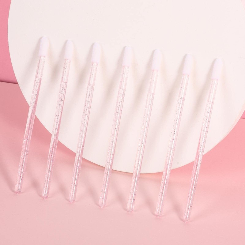 Tbestmax 100 Pcs Disposable Lip Brush with Container, Crystal Pink