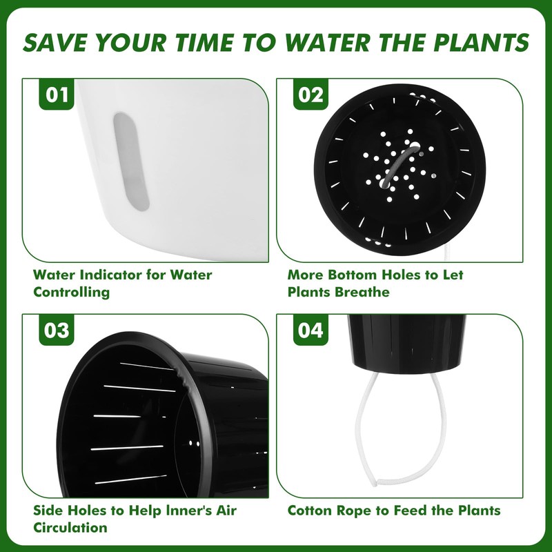 Planterhoma 5 Inch Self Watering Pots for Indoor Plants, 12