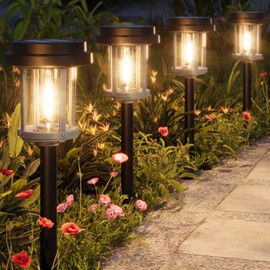 XMCOSY+ Solar Pathway Lights Outdoor, Garden Lights with Metal & Glass, 20 LM Warm Bright Light, Outside Solar Powered Lights for Yard Waterproof Landscape Lighting Walkway(Black & Grey)
