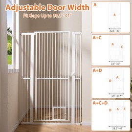 Giantex 59'' Extra Tall Pet Gate for Large Dogs & Cats, Adjustable 30.5''–41'' Wide Dog Gate with Small Pet Door, Extension Kits, Pressure or Hardware Mount, Jump-Proof Indoor Barrier, White
