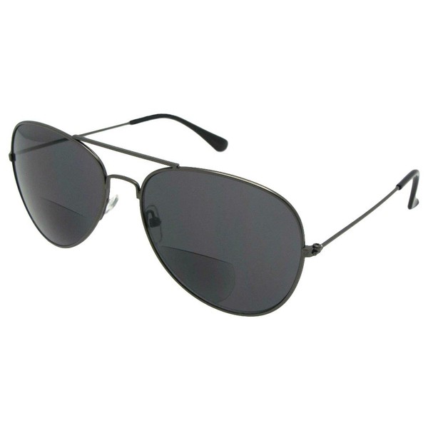 Thin Metal Frame Bifocal Sunglasses B99 (Pewter Frame Gray Lenses,