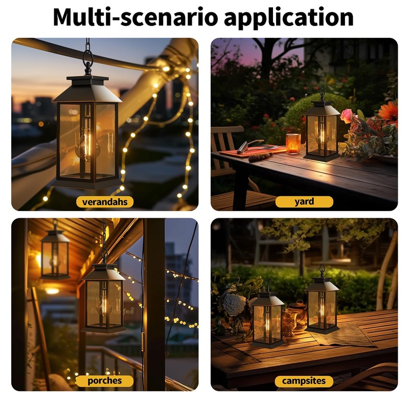 AYTPU 2 Pack Solar Lanterns Outdoor, Hanging Glass Solar Lights