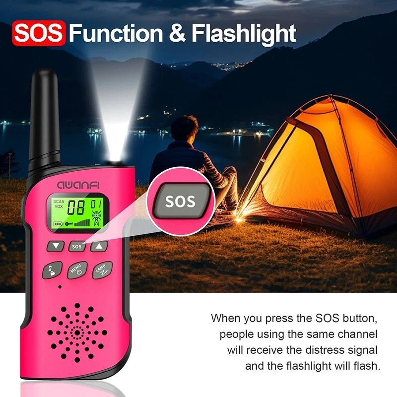 AWANFI Long Range Walkie Talkie Set with LED Flashlight Lanyard,