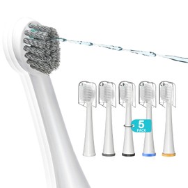 Replacement Brush Heads for Waterpick Sonic Fusion 2.0 - Flossing Toothbrush Head for Water pik with Color-Coded Rings & Hygienic Caps - 5 Pack White Hard Bristles - Compact Size