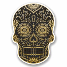 2 x 10cm Sugar Skull Vinyl Sticker Decal Laptop Car Bike Helmet Girls Gift #9725 (7cm Wide x 10cm Tall)
