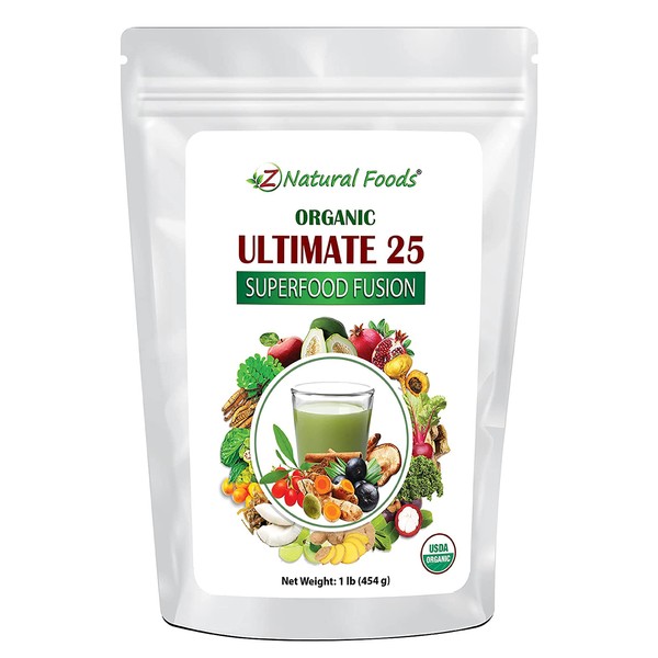 Z Natural Foods Organic Ultimate 25 Superfood Fusion Blend, Superfood Supplement Powder, Organic, Vegan and Non-GMO, 1 lbs