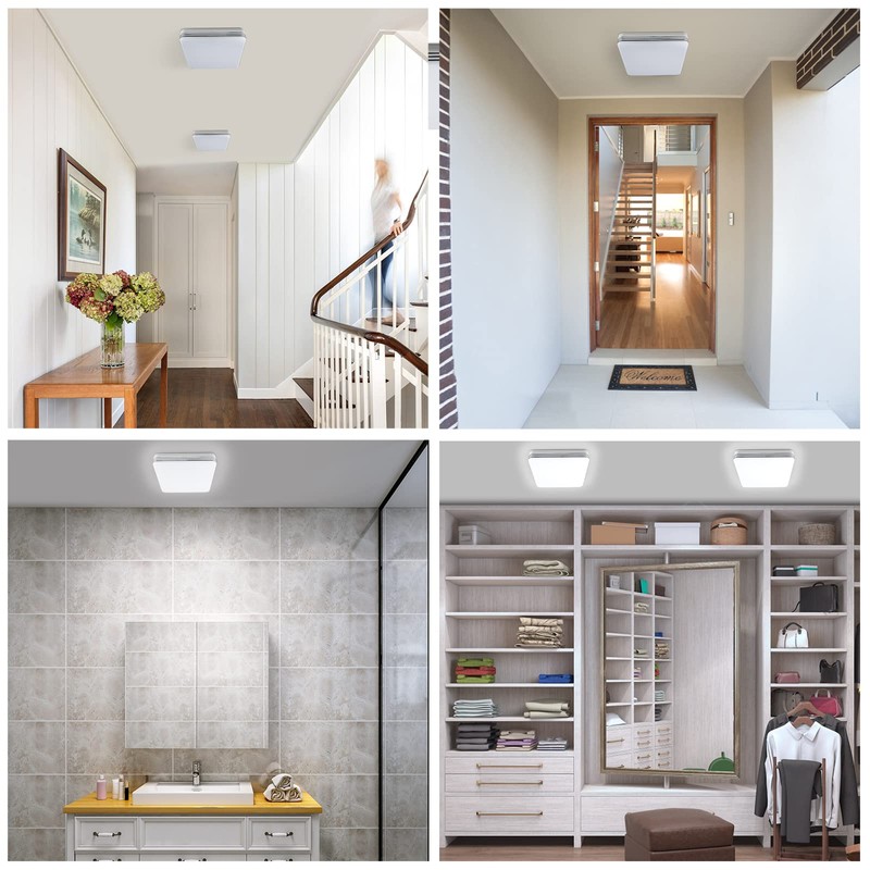 Taoellen Bathroom Ceiling Light,Double Silver Edge Square Ceiling Light,3240lm 36W
