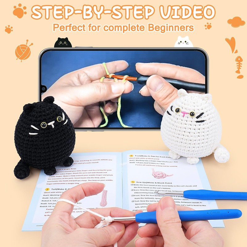 Auspicious beginning Crochet Kit for Beginners-2PCS Cat Crochet Kits for