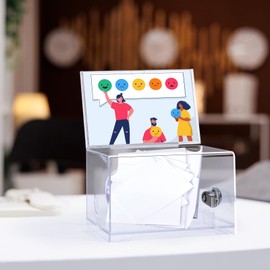 STOBAZA Acrylic Donation Box, Keyed, Transparent, Clear Ticket Box, Voting Box, Suggestion Box, Ticket Bock, Acrylic Donation Box, Suggestion Box, 6.3 x 4.7 x 3.9 inches (16 x 12 x 10 cm), 1 Piece
