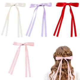 DHWEKU Pack of 4 hair bows, women's hair clips with bow, bows hair girls hair bows for party, women, girls, beige, red, pink, purple