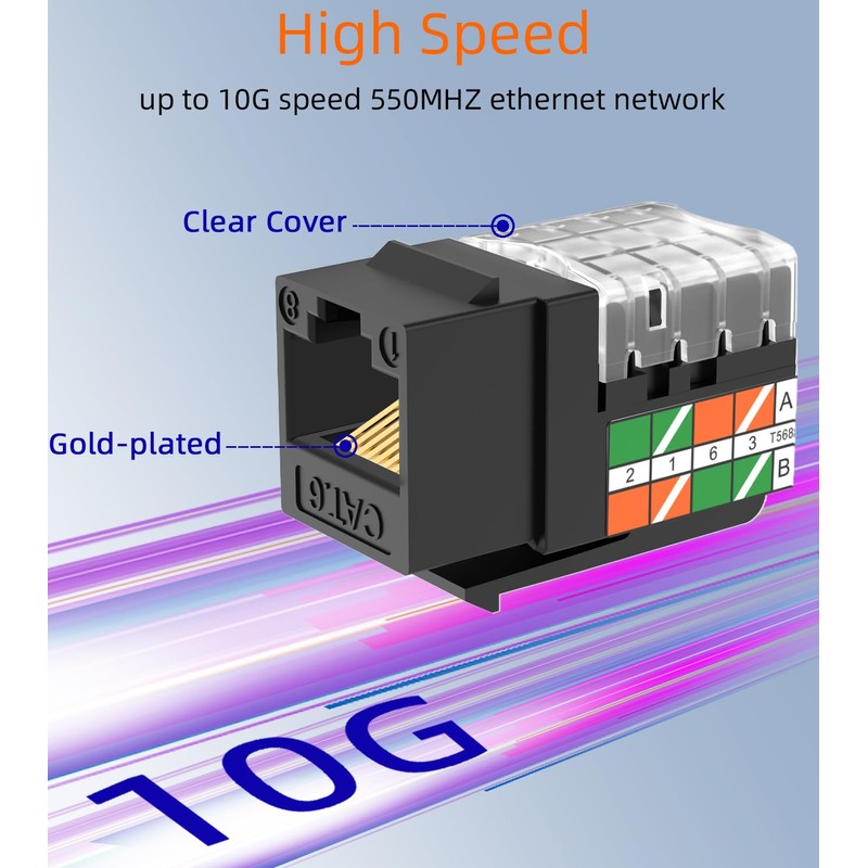 Rapink RJ45 Keystone Jack Cat6 10G Support, Cat6 Keystone Jacks