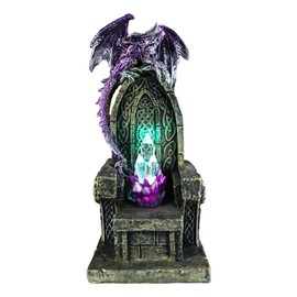 Ebros Gift World of Wizardry Spell Caster Fantasy Purple Dragon Perching On The King's Iron Throne with Crystals Color Changing LED Night Light Figurine Witchcraft Sorcerer Warlock Accent