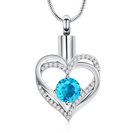 Cremation Jewelry Heart Urn Necklace for Ashes for Women Gilrs Memorial Keepsake Birthstone Pendant
