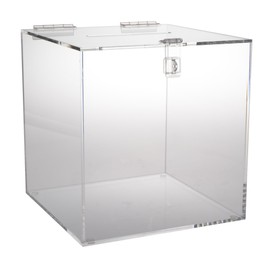 12-inch Clear Acrylic Ballot Box Cube with Hinged Lid, for Countertop Use