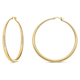 MILLA 14K Gold Hoop Earrings For Women, Silver Hoop Earrings & Rose Gold Earrings with Graduated Curvature (14K Gold Plated/Medium - 2.4 in)