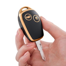 PANPHEN Car Key Case Suitable For Renault，2 Button Key Cover For Renault Dacia Duster, Sandero Logan Trafic Master Modus Movano Opel Vivaro Twingo Kangoo Clio Scenic,Golden Edge Black