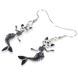 Cat Mermaid Skeleton Earring Earrings Acrylic Death Skeleton Women Bone Dia De Los Muertos Spooky Halloween Sabrina Binx Hocus Pocus Teenage Witch Horror Cute Lucifer Day of the Dead Goth Rose Flower