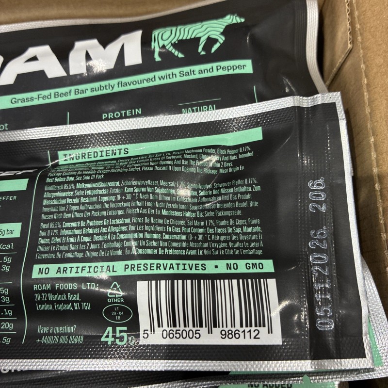 Barras de proteína natural ROAM 12 x 45 g barra