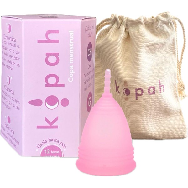 Kopah Copa Menstrual Damas Ecológica #1: Aprobada FDA - Copa Intima Para Mujer Reutilizable + Bolsa de tela - Hasta 12 Horas De Proteccion - Talla Chica