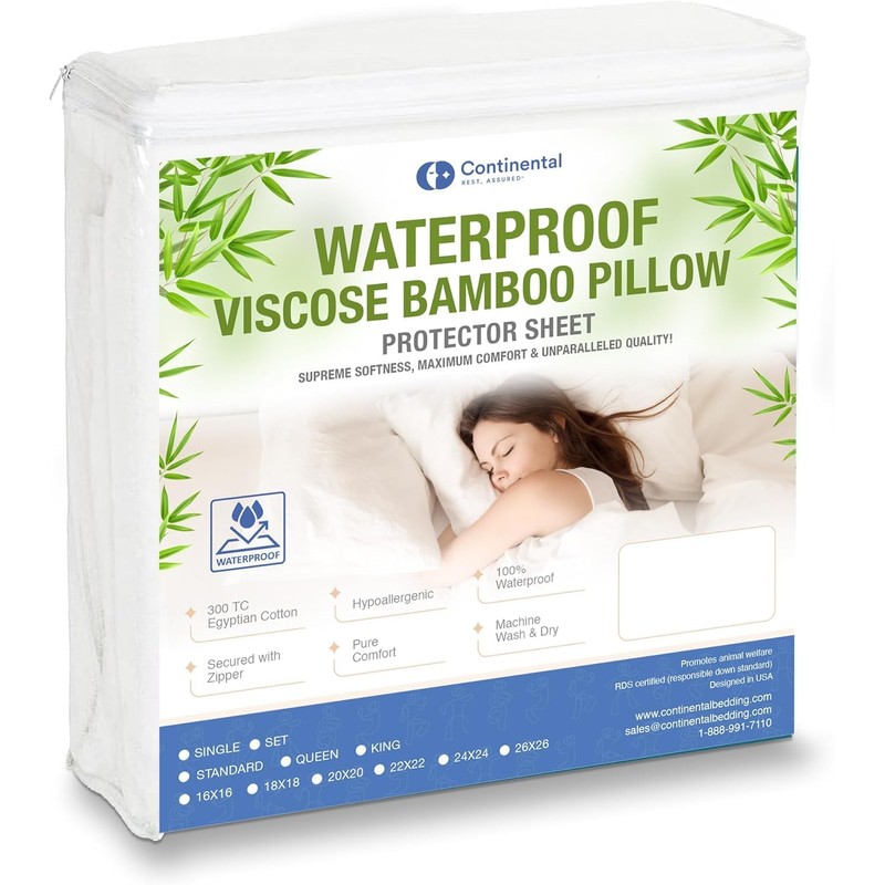 Continental Bedding Viscose Derived from Bamboo Pillow Protector Zippered Waterproof