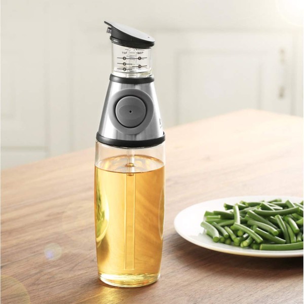 Wondsea Olive Oil Dispenser Bottle, Oil and Vinegar Broth with Drip-Free Spout Bottles, Measuring Oil Pourer for Kitchen, Clear Glass Oil Bottle with Scale, (500 ml/17 oz)