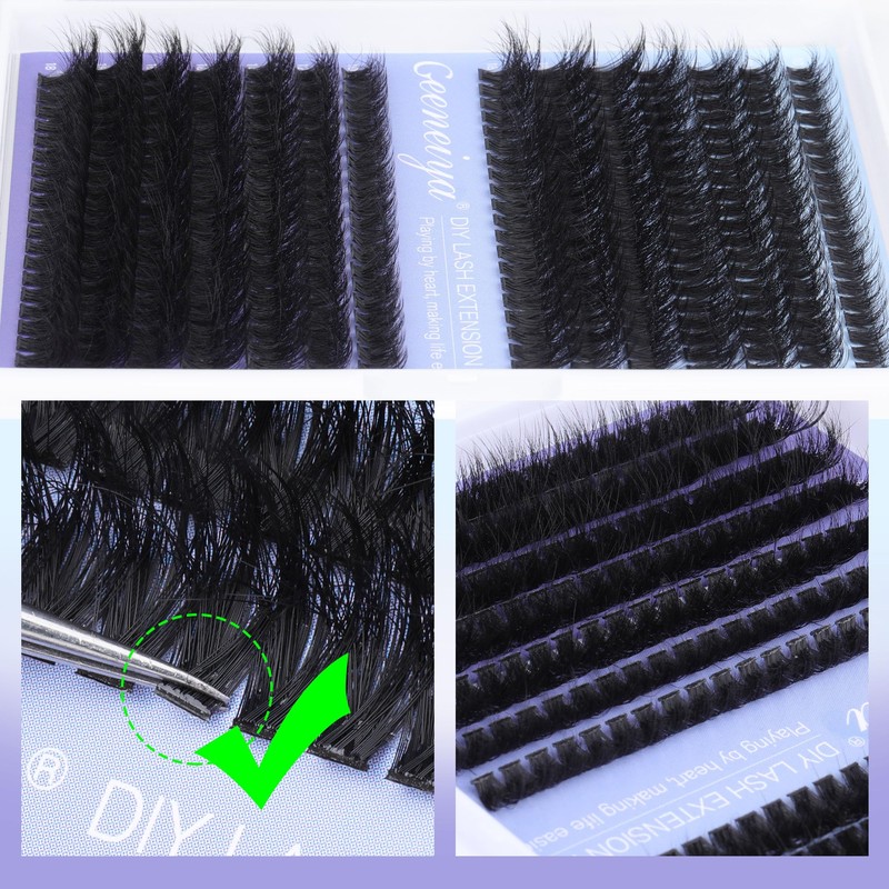 Geeneiya Lash Extension Kit Thick Cluster Lashes DIY Eyelash Extension