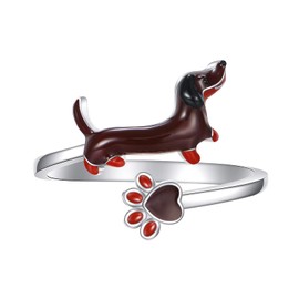 Dackel Ringe Sterling Silber Hund Verstellbar Ringe Dackel Schmuck Geschenk für Damen Frauen