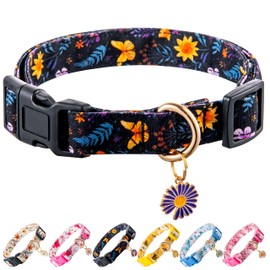 Raisingwell Cotton Dog Collar Purple Flower Pattern for Boys and Girls Cute Dog Collars Summer Fall Gift Adjustable for Medium to X-Large Breed Dogs (L)
