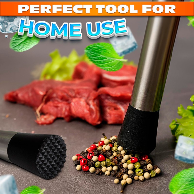 2 Pcs Bar Muddler for Cocktails – 8" Stainless Steel