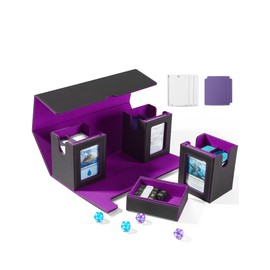 banloga Card Deck Box for MTG with Commander Display, 4-in-1 Removable Card Case with Dice Tray Holds 300+ Double-sleeved Cards, Magnetic Closure Card Storage Box for TCG Sports Cards (Black&Purple)