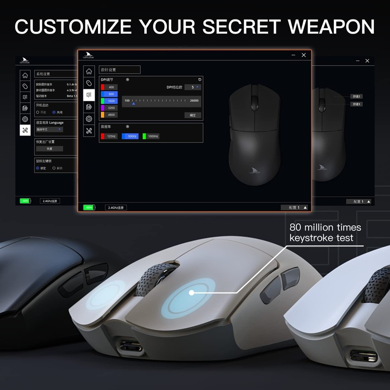 Darmoshark M3 Wireless Gaming Mouse,Tri-Mode 2.4G/USB-C/Bluetooth Mouse Up to 26000DPI,PAW3395
