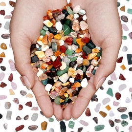 Mixed Crushed Crystal Chips Bulk 1lb 1200+Pcs Assorted Tumbled Stone Chips Natural Polished Mixed Chakra Aquarium Gravel Rocks for Plants Terrarium Supplies Fish Tank Gravel Pebbles Vase Filler