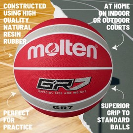 Molten GR Basketball, Indoor/Outdoor, Premium Rubber, Size 6, Impact Colour Red/White/Silver, Suitable For Boys age 12, 13, 14 and Girls age 14 & Adult (BGR6-WRS)