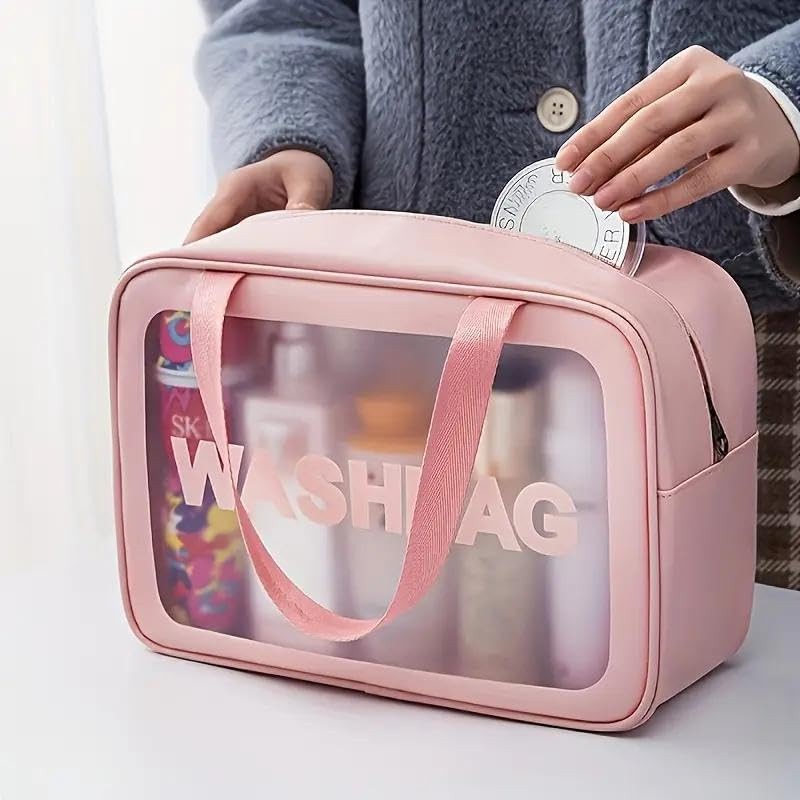 Travel Toiletry Bag, Pink Waterproof Cosmetic Organiser with Clear Window,