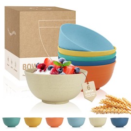 Perlapoc Wheat Straw Bowl Sets Unbreakable Cereal Bowl 26 OZ Alternative to Plastic Bowls Reusable Microwave and Dishwasher Safe Bowls Lightweight Bowl Sets for Camping and Picnic 6 PCS - Multi