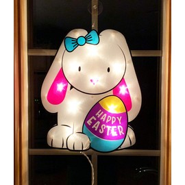 Easter Bunny Window Decoration Indoor Outdoor Use Happy Easter Lighted Decoration  14.5” x 12”