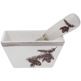 Boston International Ceramic Bowl and Spreader Serving Set, 1.5 Cups, White Pine