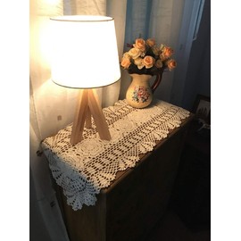 Damanni Oval Cotton Handmade Crochet Lace Table Runner Doilies Table Dresser Scarf Décor,12 Inch by 43 Inch，Beige