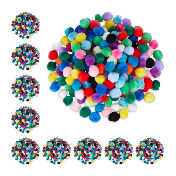 Relaxdays, Colourful Pompoms, Small Pompoms for Crafts, 200 Mini Pom Set, Decoration for Birthday and Wedding, Diameter: 2 cm, Fabric, Pack