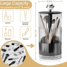 Makeup Brush Holder Organizer with Lid,One Touch Open 4 Slot Makeup Brush Case with Waterproof Dustproof,Clear Makeup Organizer for Vanity Desktop (Black)