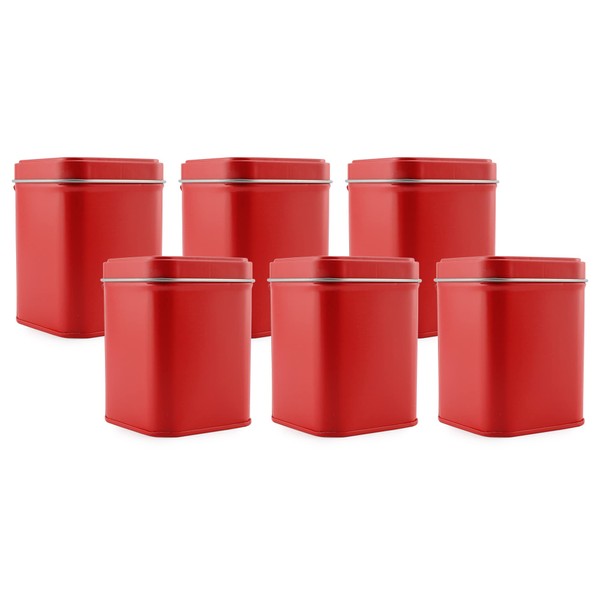 Cornucopia - Latas cuadradas de metal rojo (paquete de 6); para té, cajas de regalo y almacenamiento, 7.6 cm de alto, capacidad de 1 taza