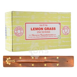 Satya Nag Champa Lemon Grass Sticks | Full Box of 12 | With DHS Incense Stick Holder | Used for Aromatherapy, Yoga, Meditation, and Relaxation