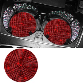MACHSWON Car Cup Holder Coaster with Bling Red Crystal Rhinestone Sytle Anti-Slip Shockproof Coasters Vehicle Cup Holders Automotive Interior Accessories
