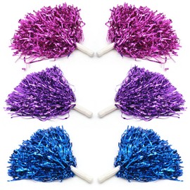 6 Pcs Cheerleading Pom Poms with Handle, Cheerleader Pompoms Hand Flowers, Plastic Cheerleader Cheerleading Party Sports Pompoms for Sports Matches, Stage Performance, Holiday Celebrate (3 Color)