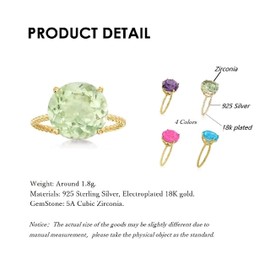 Bellitia Jewelry 18K Gold Plated Sterling Silver Colored AAAAA Zirconia Stones Propose Engagement Ring, Simulated Green Peridot/Purple Amethyst/Pink Tourmaline/Blue Topaz Wedding Bands for Women