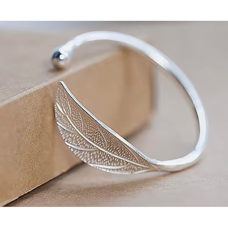 Bracelet Sterling Silver 925 Leaf Design Adjustable Bangle Bracelet