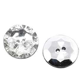 Pack of 10 18mm Clear Faceted Acrylic, Crystal Look, Silver Plated Back, 2 Holes Round Buttons, for Sewing, Scrapbooking, Embelishments, Crafts, Jewellery making, shabby chic, Knitting