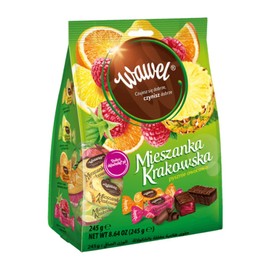Wawel Mieszanka Krakowska Chocolate Covered Jelly Candy - Lemon Orange Pineapple and Raspberry Assortment 245g / 8.64oz Bag, Imported Polish Chocolates
